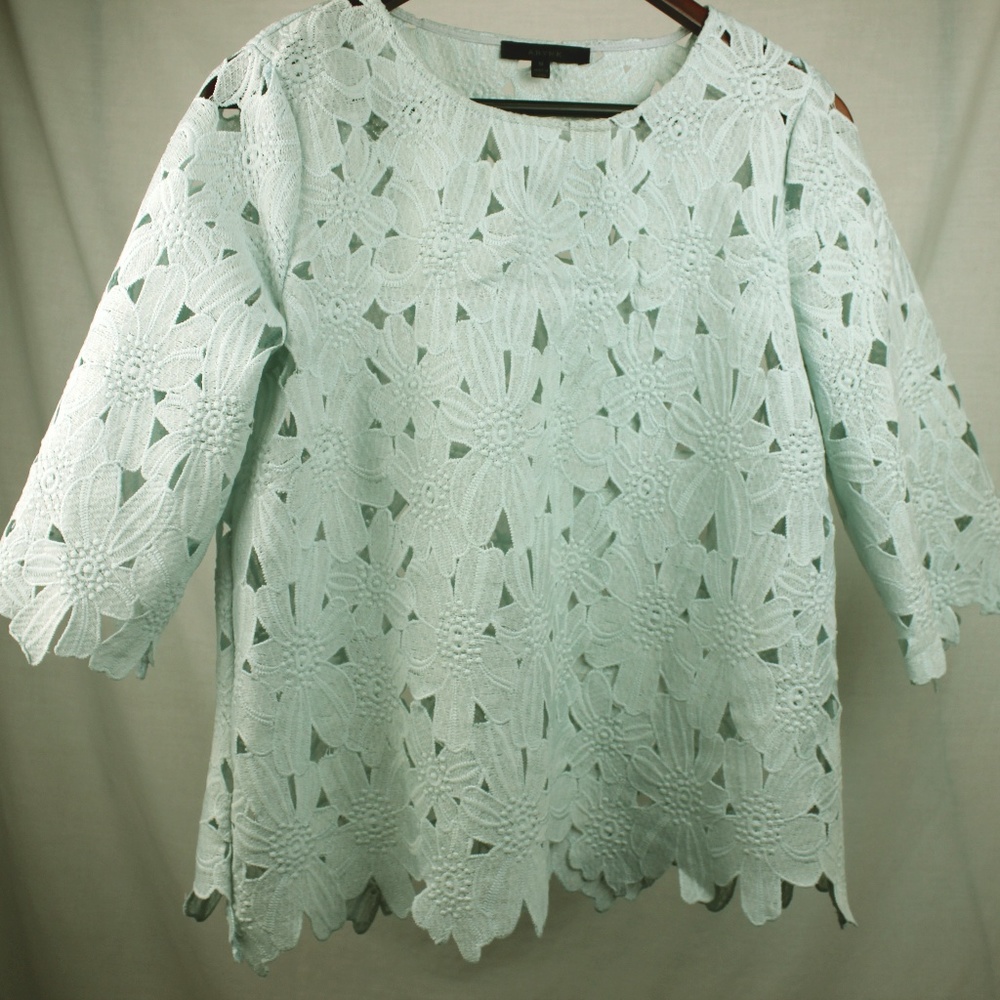 Aryn K Sky Blue Floral Cutout Top